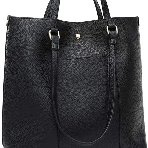 Vegan Leather Tote Bag Large Shoulder Handbag Organizer Double Handles - Picture 1 of 6